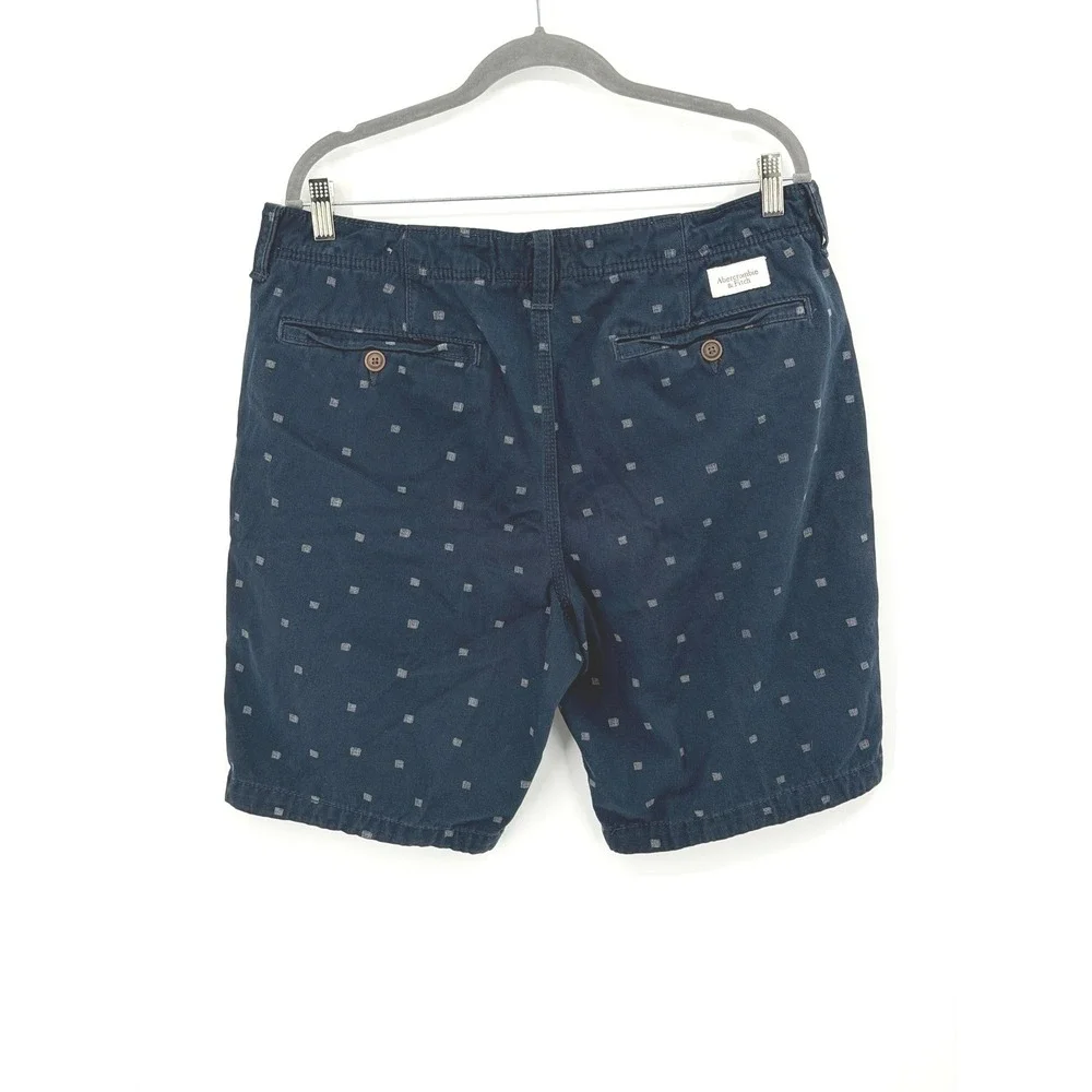 Abercrombie & Fitch Mens Navy‎ Blue Geometric Square Print Chino Shorts Size 36